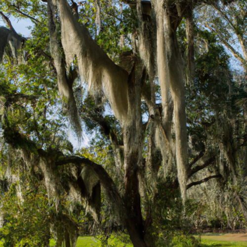 spanish moss hanging from a large tree