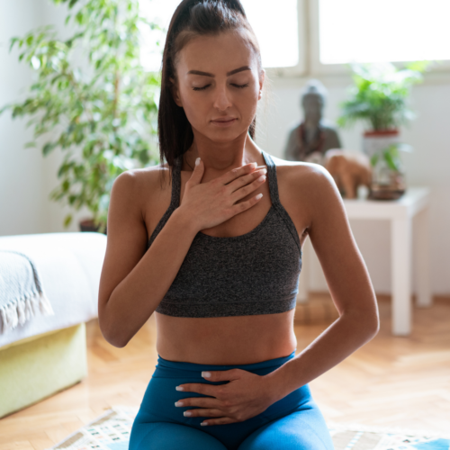 Someone using yoga breathing techniques